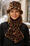 Brown Leopard Soft Textured Plush Neck Collar & Hat Set of 2