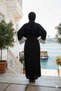 Hijap Stylish and High-Quality Black Dubai Silk Shawl Abaya Ferace with Cream Lace Detail on the Sleeves - 2