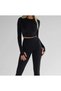 Black Crew Neck Crop Top Darkalıp Soft Touch Cotton Fabric Finger Detailed Body - 7