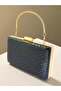 Black Color Anaconda Patterned Matte Stylish and Luxurious Women's Evening Dress Bag - 2