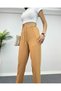 Camel Elastic Waist Lace-Up Carrot Fabric Trousers - 6