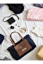 Navy Blue Bag with Canvas Leather Pocket Detail - 4