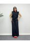 Black High Waist Palazzo Fabric Trousers with Elastic Back Waist - 3