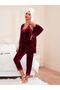 Velvet Lace Four-Piece Nightgown Dressing Gown Set 44444 Claret Red - 6
