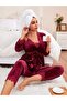 Velvet Lace Four-Piece Nightgown Dressing Gown Set 44444 Claret Red - 5