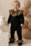 Baby Girl Leopard Collared Snap Detailed Salopet Newborn Jumpsuit