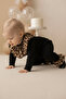 Baby Girl Leopard Collared Snap Detailed Salopet Newborn Jumpsuit - 4
