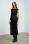Talindra Women's Midi Length Pencil Skirt with Front Pleats and Deep Slit Detail on the Back in Black - 2