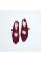 Burgundy Suede Genuine Leather Buckle Women's Ballerinas