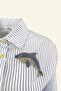 Dolphin Embroidered Blue Striped Oversize Shirt - 4