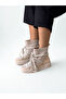 Beige Suede Genuine Leather Garnished Women's Lace-Up Boots with Plush Lining Inside - 3