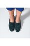 Dark Green Suede Genuine Leather Women's Loafer Shoes