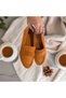 Tan Suede Genuine Leather Women's Loafer Shoes