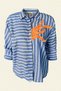 Orange Embroidered Blue Striped Oversize Shirt - 2