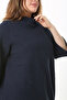Women's Large Size Navy Blue Stand Collar Self Patterned Capri Sleeve Tunic Dress 65N37518 - 5