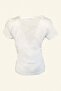 White V-collar T-shirt with Blue Flower Embroidery - 3