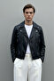 Men's Cross-Zip Slim-Fit Fur-Lined Leather Jacket - 2