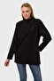 Turey - Black Women's Embroidered Snap Fastener Padded Stand Collar Oversized Long Sleeve Basic