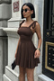 Brown Tie-Detail Bow-Strap Dress 7081 - 4
