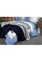 Simple Line Blue 100% Cotton Double Duvet Cover Set with Tassel Blanket - 7