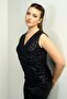 Women's Double Breasted Collar Front Draped Sleeveless Lined Pulpayet Blouse - 3