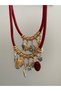 Special Series Burgundy Faux Leather Rope Detail Multi Charms Double Vip Necklace - 4