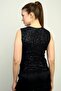 Women's Double Breasted Collar Front Draped Sleeveless Lined Pulpayet Blouse - 4