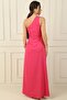 Women's One-Shoulder Side Window Detailed Long Crepe Satin Dress Slim Fit - 4