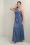 Women's One-Shoulder Side Window Detailed Long Crepe Satin Dress Slim Fit - 2