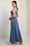 Women's One-Shoulder Side Window Detailed Long Crepe Satin Dress Slim Fit - 4