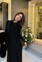 Long Sleeve Stretch Fabric Body-Hugging A-Line Black Women's Dress, Maxi Dress - 6