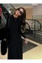 Long Sleeve Stretch Fabric Body-Hugging A-Line Black Women's Dress, Maxi Dress - 4