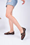 Women's Cross-Strapped Bitter Brown Embroidered Mesh Ballerinas - 2
