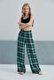 Women's Woven Viscose Checkerboard Patterned Large Size Slouch Pants with Pockets and Elastic Waist
