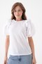 Women's Crew Neck Flounced Watermelon Sleeve Guipure Detailed Sports Stylish Floral Laced Blouse