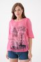Women's Crew Neck Short Sleeve Print Detailed Sports Stylish Curve Elastic Waist Chiffon Blouse