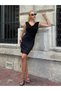 Women's Black Tulle Boat Neck Shoulder Waist Fitted Curve Night Stylish Evening Dress - 5