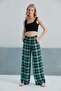 Women's Woven Viscose Checkerboard Patterned Large Size Slouch Pants with Pockets and Elastic Waist - 5