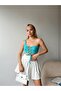 Women's One Shoulder Front Tie Design Sports Stylish Blue Crop Top - 3