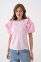 Women's Crew Neck Flounced Watermelon Sleeve Guipure Detailed Sports Stylish Floral Laced Blouse