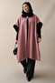 Dusty Rose Poncho with Fur and Brooch Detail