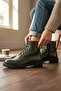 Women's Green Genuine Natural Leather Lace Up Boots Size 34-35-41