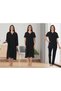 Women's Black Linen Ruffled Maternity Pajama Set Nightgown 4-Piece Set