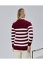 Striped Wool Women's Trendy Knitwear Sweater with Collar and Cuff Button Detail - 3