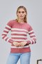 Striped Wool Women's Trendy Knitwear Sweater with Collar and Cuff Button Detail - 9