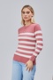 Striped Wool Women's Trendy Knitwear Sweater with Collar and Cuff Button Detail - 8