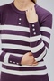 Striped Wool Women's Trendy Knitwear Sweater with Collar and Cuff Button Detail - 4