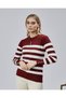 Striped Wool Women's Trendy Knitwear Sweater with Collar and Cuff Button Detail - 9