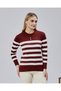Striped Wool Women's Trendy Knitwear Sweater with Collar and Cuff Button Detail - 6