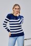 Striped Wool Women's Trendy Knitwear Sweater with Collar and Cuff Button Detail - 6